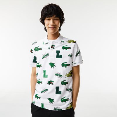 Lacoste Polo homme Holiday regular fit imprimé crocodiles Taille Blanc