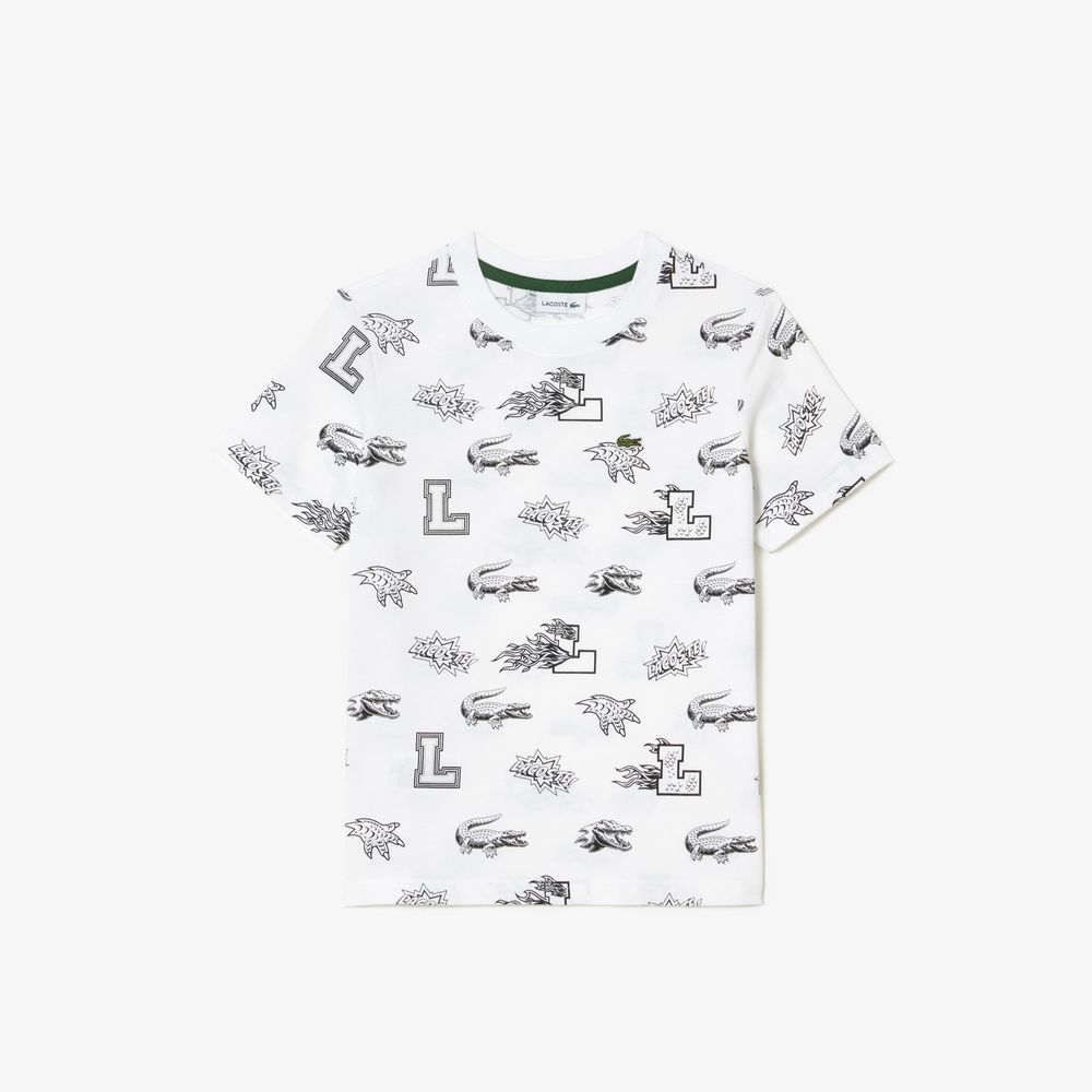 Lacoste T-shirt enfant imprimé à personnaliser en coton biologique Taille ans Blanc