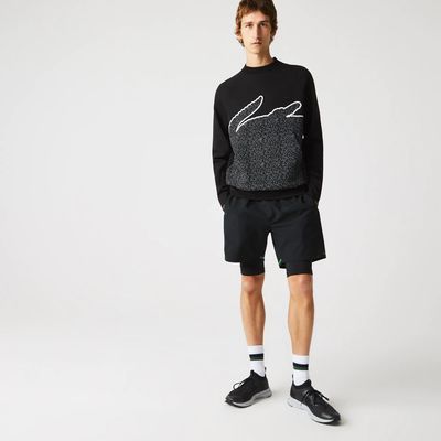 Lacoste Sweatshirt à col rond en coton mélangé avec crocodile oversize Taille XL Noir