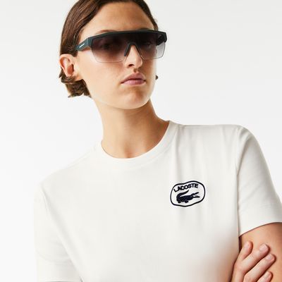 T-shirt femme loose fit avec logo Lacoste en coton biologique Taille Blanc