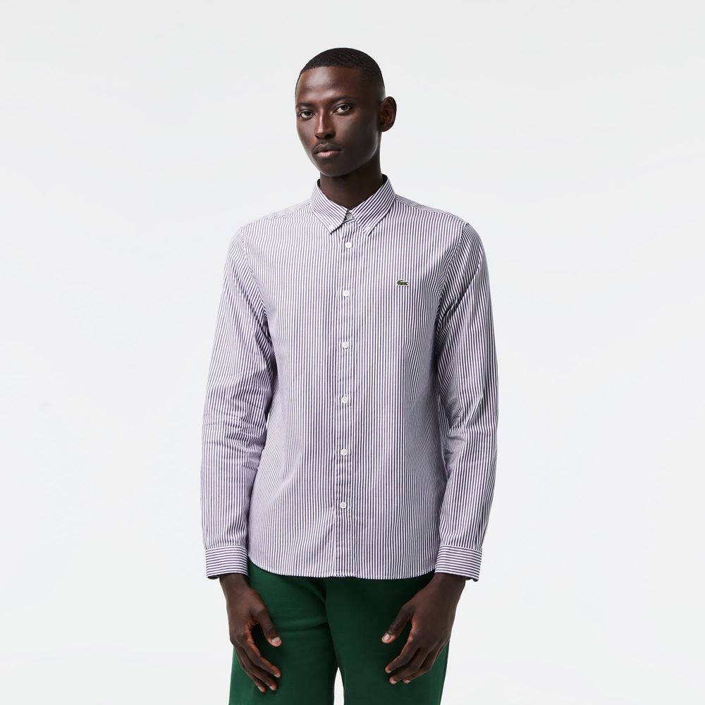 Lacoste Chemise regular fit en coton à rayures Taille Blanc/bleu Marine
