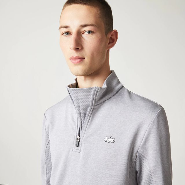 Sweatshirt homme Lacoste Sport technique avec col montant zippé Taille Gris Chiné/gris Clair