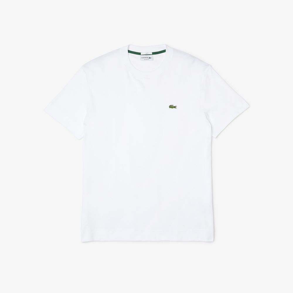 Lacoste T-shirt à col rond unisexe en coton biologique uni Taille 3XL Blanc