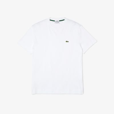 Lacoste T-shirt à col rond unisexe en coton biologique uni Taille 3XL Blanc