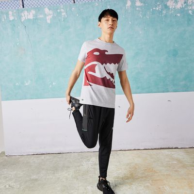 T-shirt Lacoste Sport x Novak Djokovic en coton biologique imprimé croco Taille Gris Chin