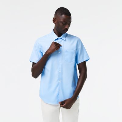 Lacoste Chemise regular fit unie à manches courtes en coton premium Taille Bleu