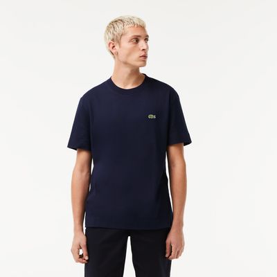 Lacoste T-shirt à col rond unisexe en coton biologique uni Taille 3XL Bleu Marine