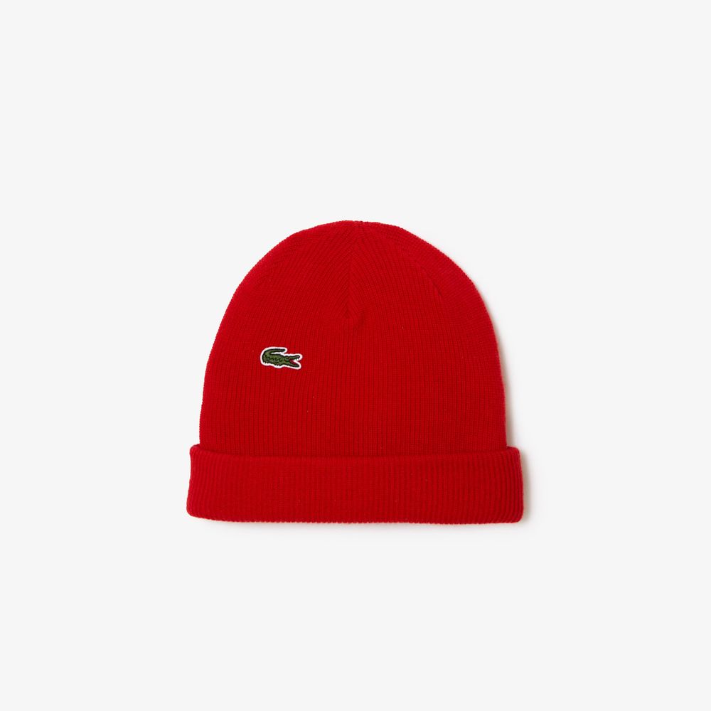 Bonnet unisexe Lacoste en laine côtelée Taille Taille unique Rouge