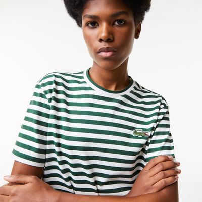 T-shirt femme loose fit Lacoste à rayures en jersey de coton Taille Vert/blanc