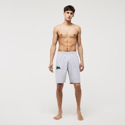 Lacoste Short d'intérieur en molleton de coton uni avec crocodile velours Taille Gris Chine/vert