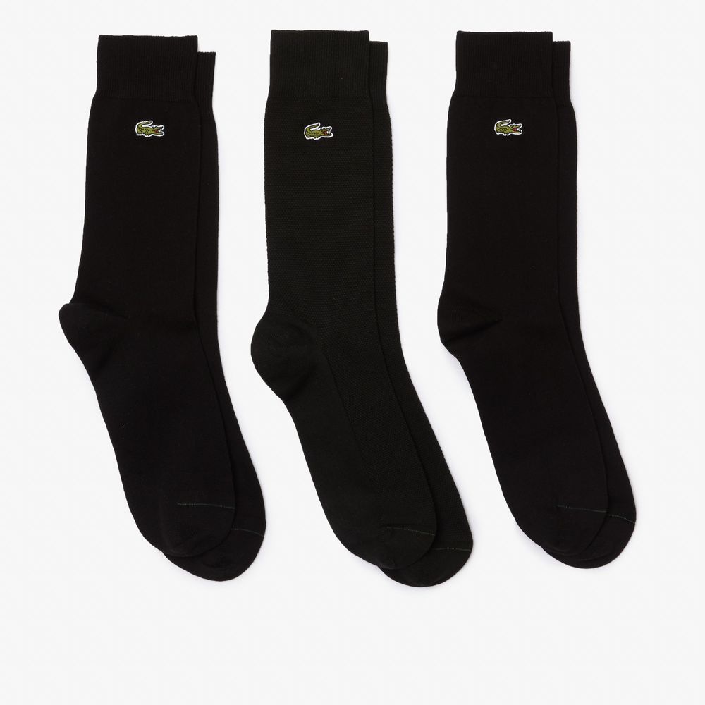 Lacoste Lot de 3 paires de chaussettes montantes unisexes en coton biologique Taille / Noir