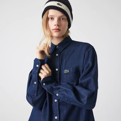 Chemise femme Lacoste avec poche en denim de coton Taille Bleu