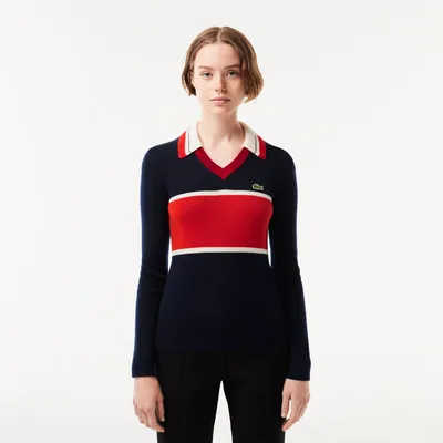 Sweater com colarinho de polo em contraste fabrico francês