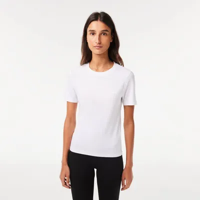 T-shirt slim fit de felpa com decote redondo para senhora