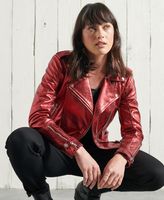 Superdry - Blouson de motard en cuir mÃ©tallisÃ© - Vestes et manteaux pour Femme