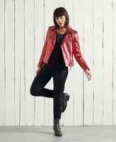 Superdry - Blouson de motard en cuir mÃ©tallisÃ© - Vestes et manteaux pour Femme
