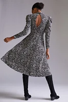 Puff-Sleeved Jacquard Midi Dress