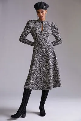 Puff-Sleeved Jacquard Midi Dress