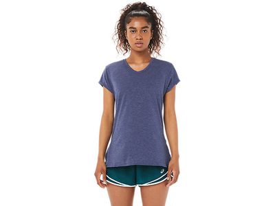 Women's W Heather VNECK TOP | Peacoat Short Sleeve Shirts ASICS