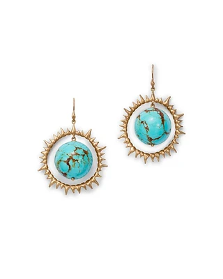 14K Yellow Gold Turquoise Earth & Sun Drop Earrings