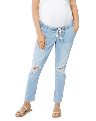Distressed Drawstring Maternity Jeans