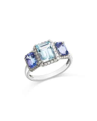 Tanzanite, Aquamarine, & Diamond Ring in 14K White Gold