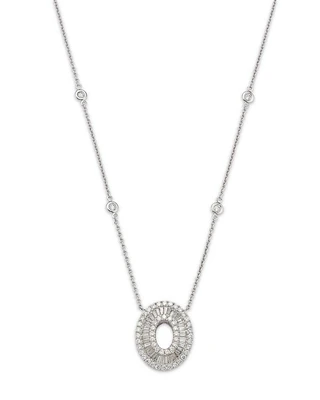 14K White Gold Diamond Oval Pendant Necklace, 18"