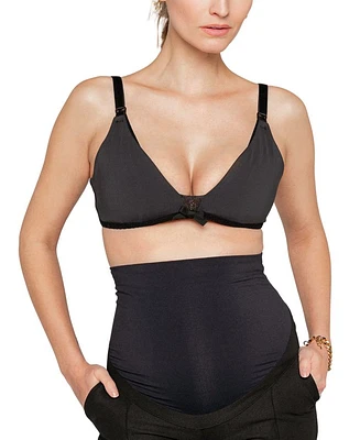 Women's High Support Maternity & Nursing Bralette Black with Lace Detail