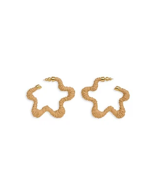 Raffia Wrapped Flower Large Hoop Earrings