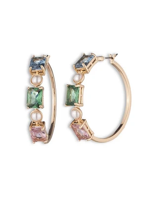 Glass Pearl & Stone Hoop Earrings