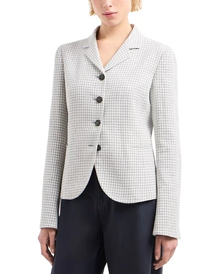 Houndstooth Pied de Poule Jacquard Blazer with Elbow Patches