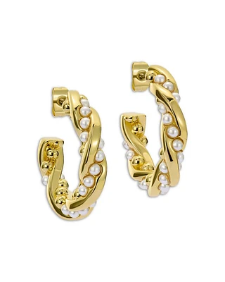 Tiyaa Twisted Imitation Pearl Hoop Earrings