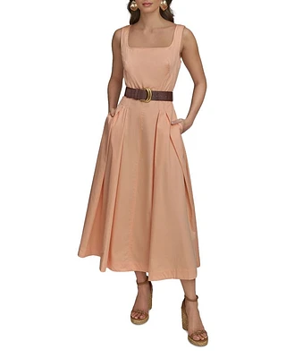 Square Neck Belted A-Line Dress