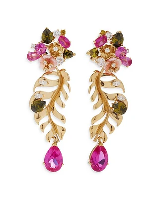 Palms Multi Simulated Stone Floral Leaf Drop Earrings