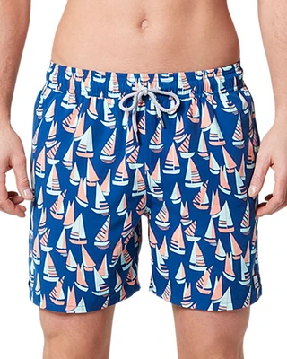 Sailboat Print 6" Swim Trunks