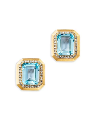 Sky Blue Topaz & Diamond Frame Stud Earrings in 14K Yellow Gold