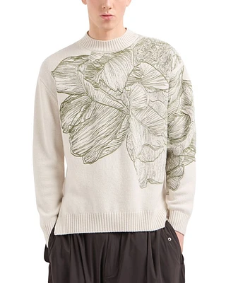 Plain Knit Embroidered Leaf Pullover Crewneck Sweater