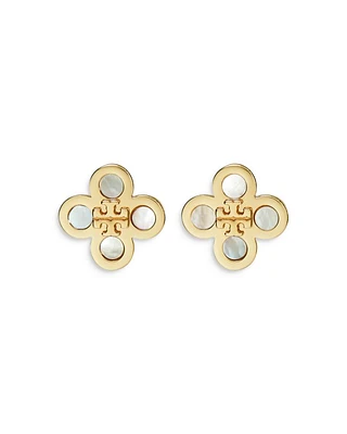 Kira Mother Of Pearl Clover Stud Earrings in Gold Tone