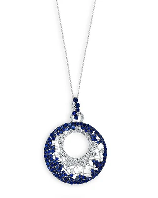 Sapphire & Diamond Medallion Pendant Necklace in 14K White Gold, 18" - Exclusive