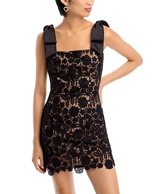 Bow Strap Lace Mini Dress - Exclusive