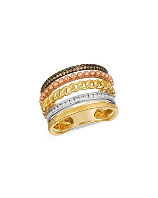 Brown & White Diamond Multi-Row Ring in 14K Yellow, White & Rose Gold