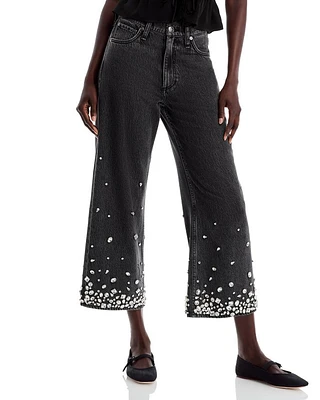 High Rise Cropped Wide Leg Embellished Jeans Angelique