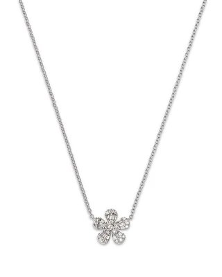 14K White Gold Diamond Flower Pendant Necklace, 18"