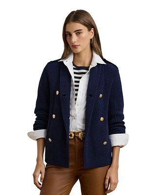 Rib Knit Double Breasted Sweater Jacket, Regular & Petite
