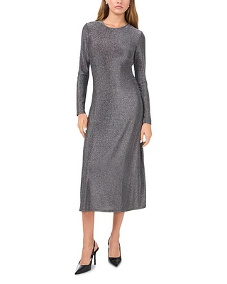 Glitter Round Neck Long Sleeve Midi Dress
