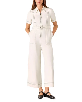 Denim Pintucked Belted Jumpsuit