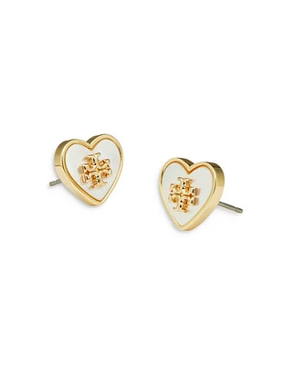 Kira Mother Of Pearl Heart Stud Earrings in Gold Tone