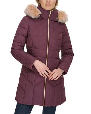 Hooded Faux Fur Trim Puffer Coat