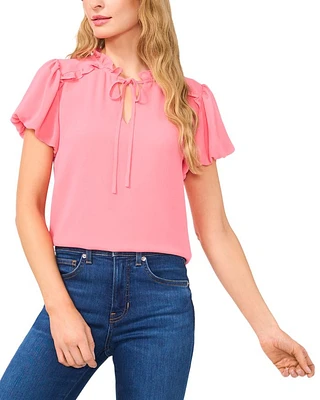 Bubble Sleeve Split Neck Blouse