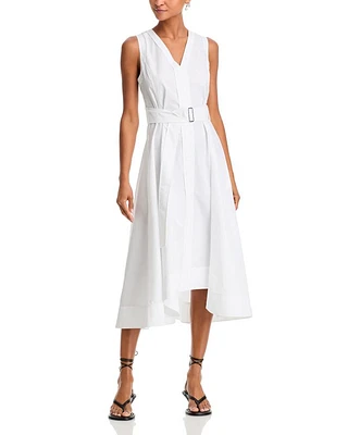 Sleeveless V Neck Belted Midi Dress